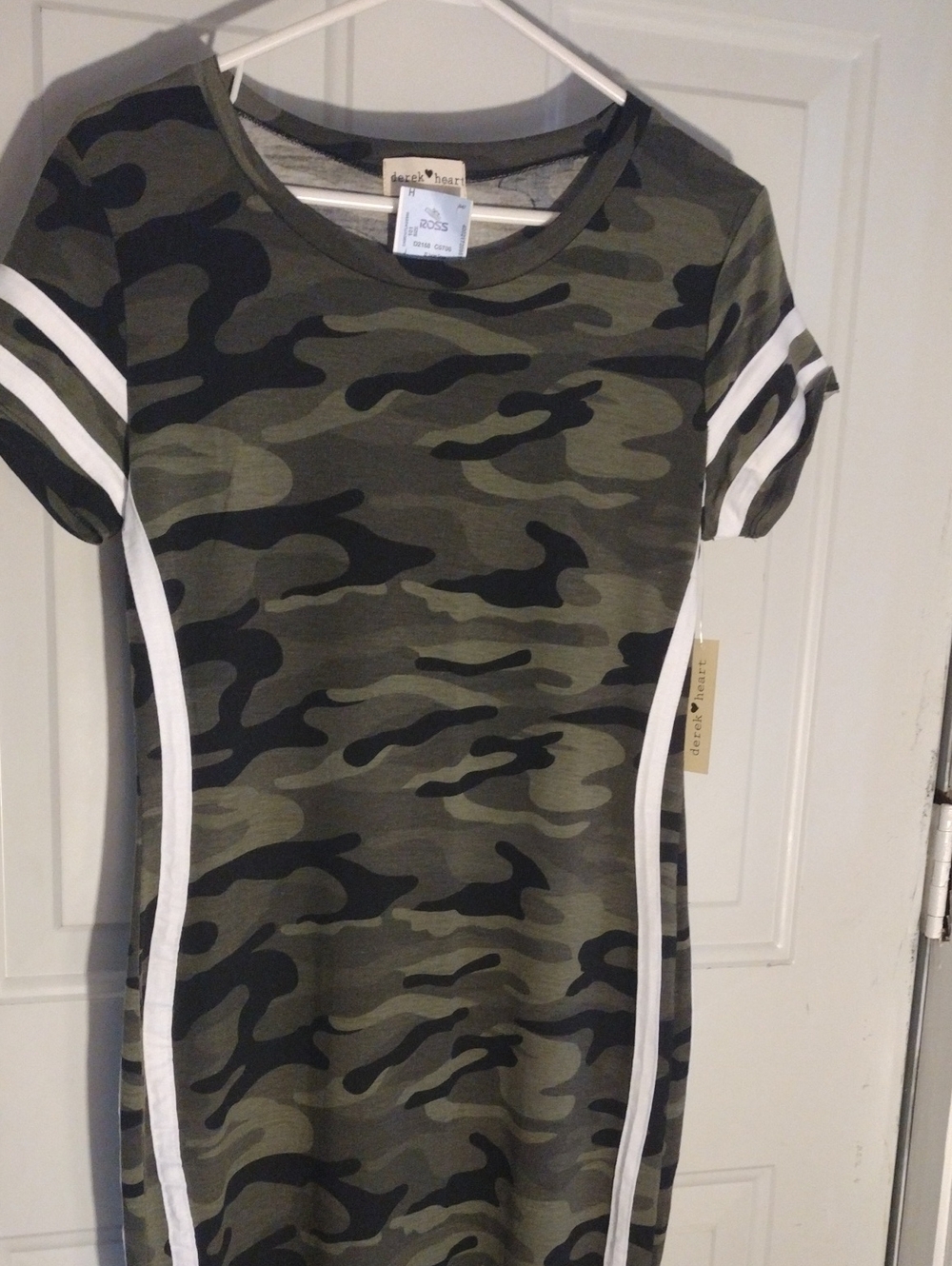 Derek Heart Olive Green Camo Midi Dress with White Trim